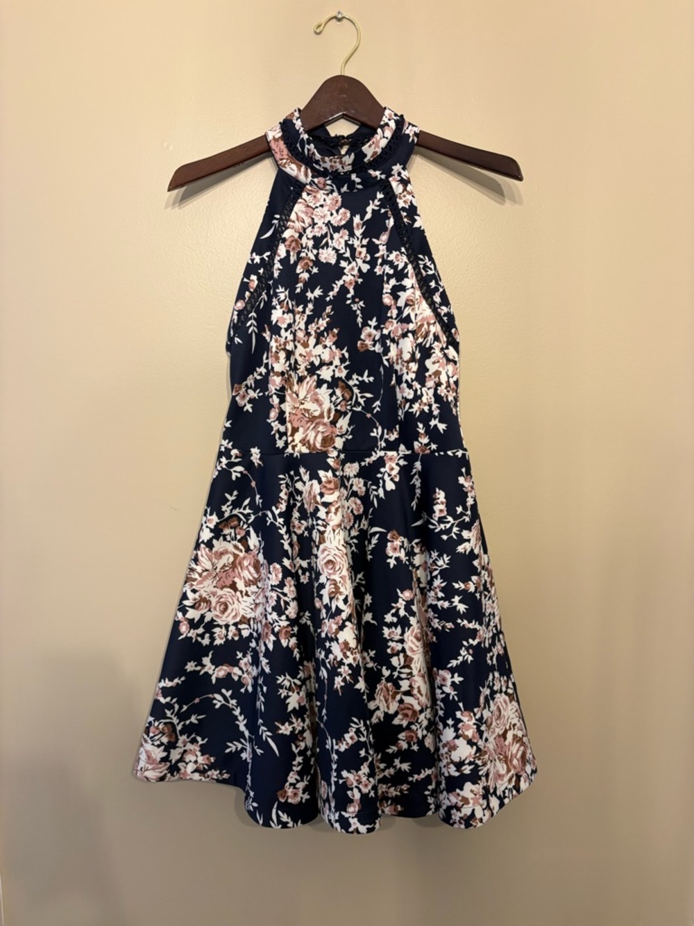 B. Darlin Navy Dress with Pink and Cream Floral Print
